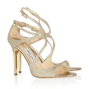 JIMMY CHOO CHAMPAGNE GOLD LAME LANG 8 STILETTOS - ONCE WORN!